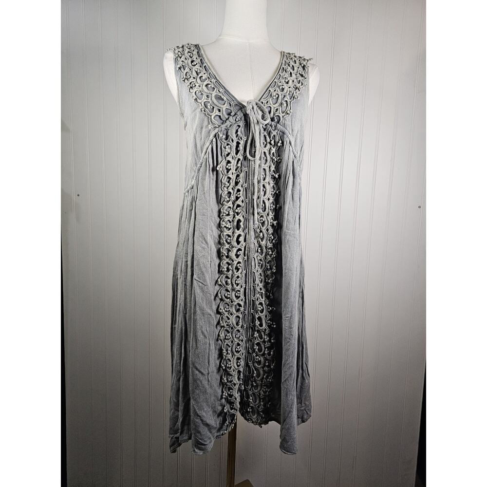 Altar'd State Sundress Women's S Gray Rayon Crochet‎ Trapeze Asym Hem Boho